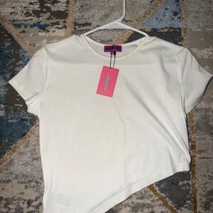 Edikted Cream Asymmetrical Short Sleeve Top